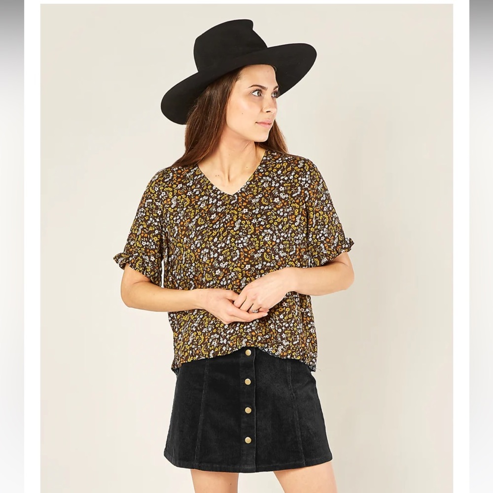Rylee and Cru Black Ditsy Floral Blouse